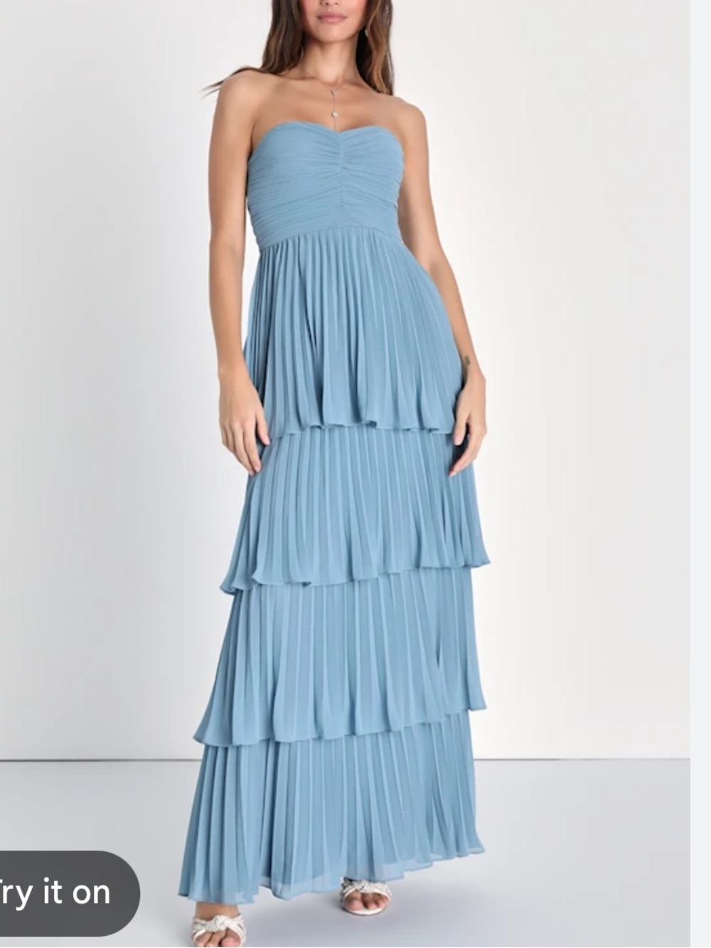Lulu's Dusty Blue Strapless Maxi Dress